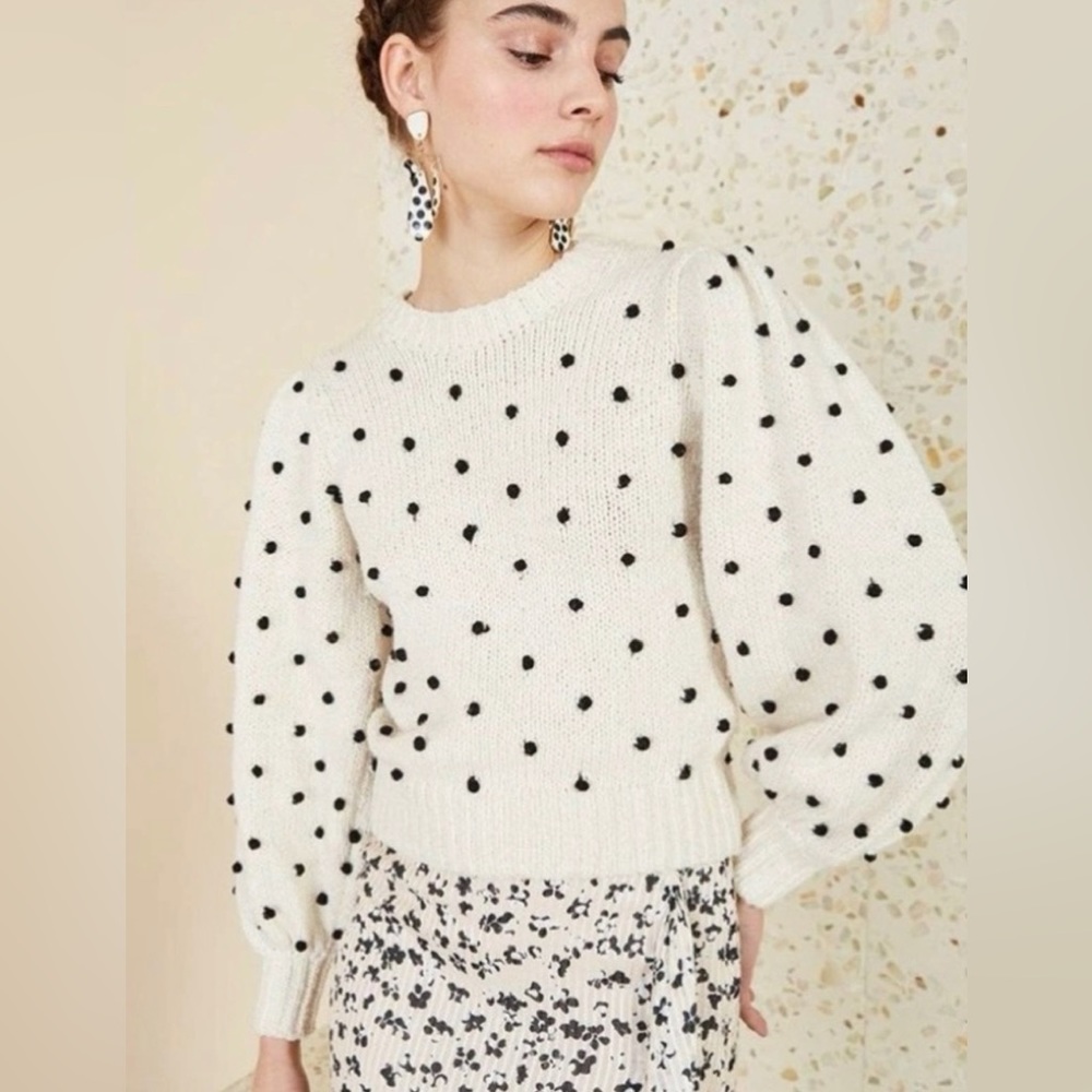 Ulla Johnson Adalene Pullover Sweater Bobble Polka Dot Cream Size Large